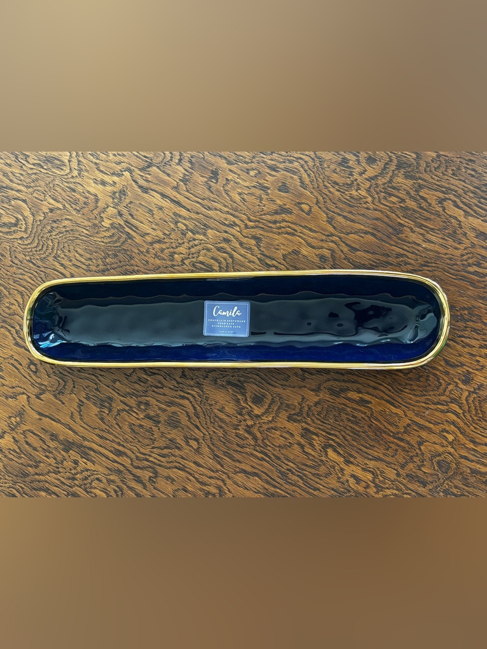Camilla Navy Blue Ceramic & Gold Rim Decorative Tray
